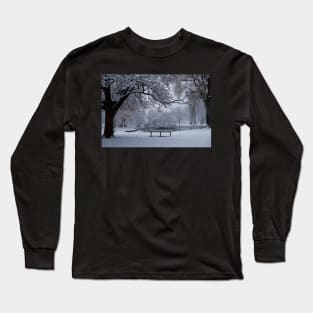 Snowy Tree The Public Garden Boston MA Bench Long Sleeve T-Shirt